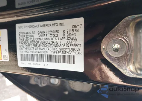 2018 Honda Accord Sport из США, поврежденный, VIN 1HGCV1F37JA003609